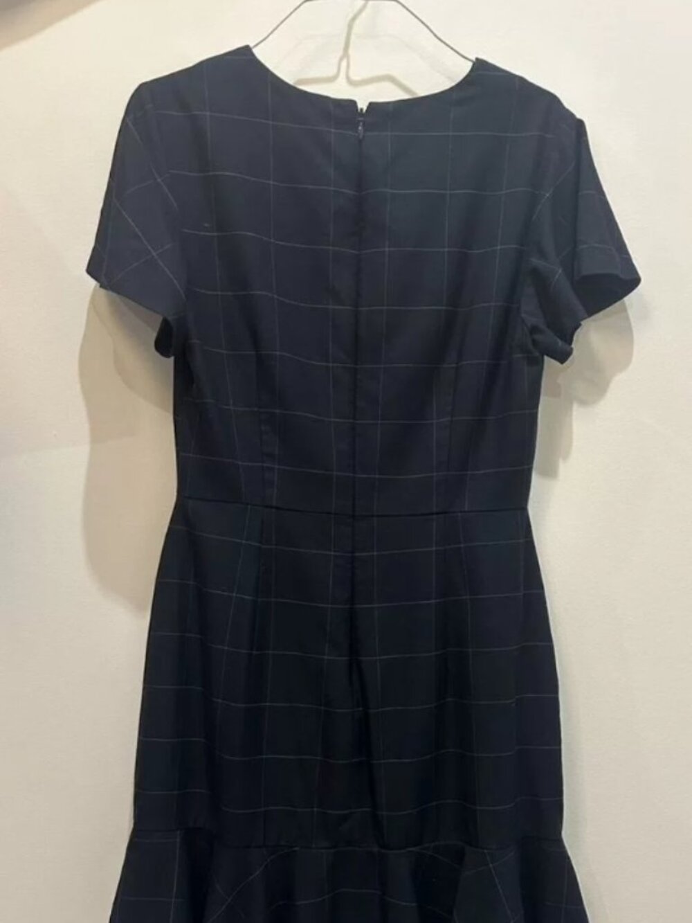 Black Windowpane Check Fit & Flare Dress Short Sleeve